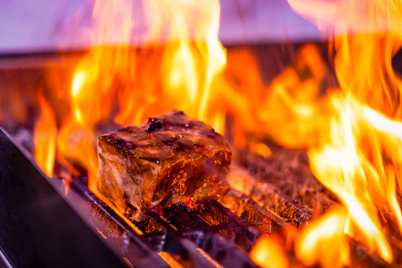 Charcoal grill with flames