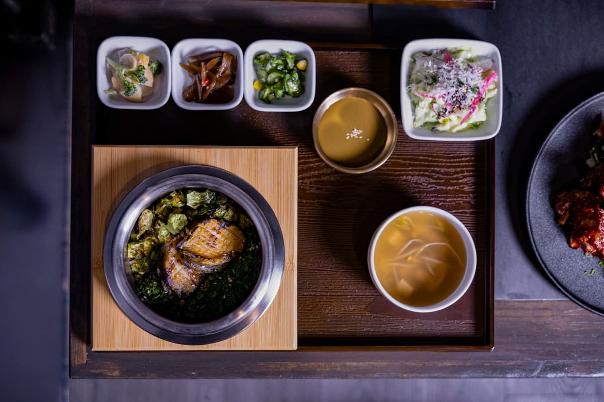 Abalone sotbap with banchan